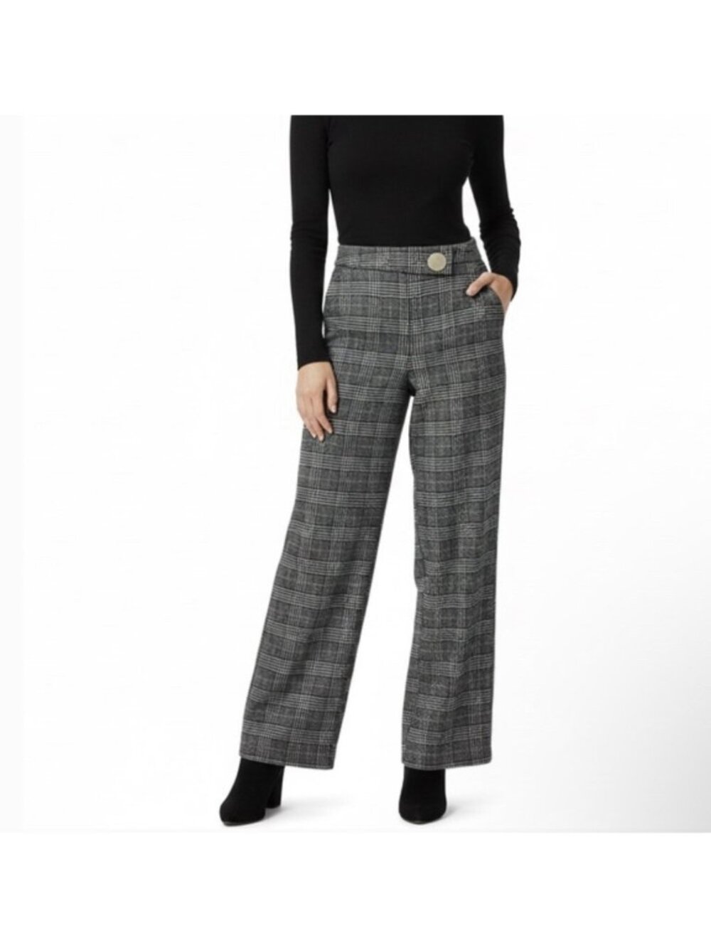 Zara Basic Wool Blend Houndstooth Wide Leg Pants M